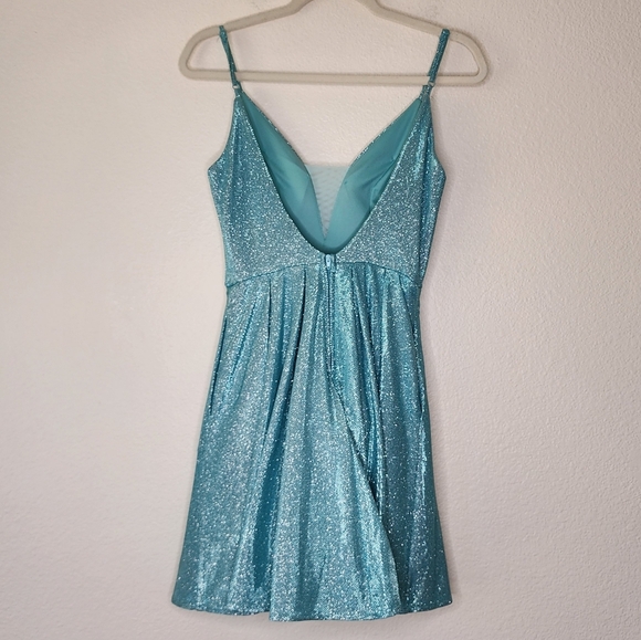 B. Darlin Turquoise Glitter Mesh Showgirl Dress 1/2 - Picture 3 of 5